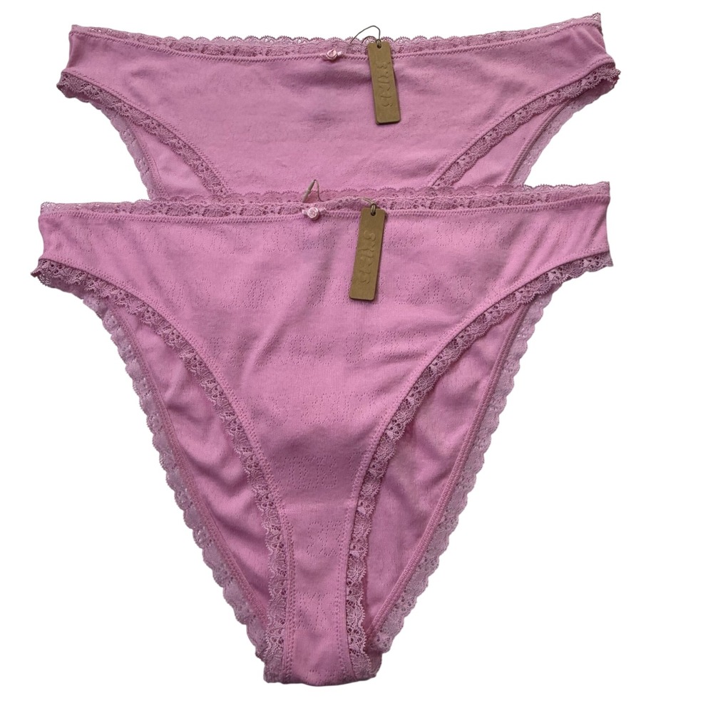 SKIMS Lace Pointelle Cheeky Brief‎ Lot of 2 Bubble Gum 4X